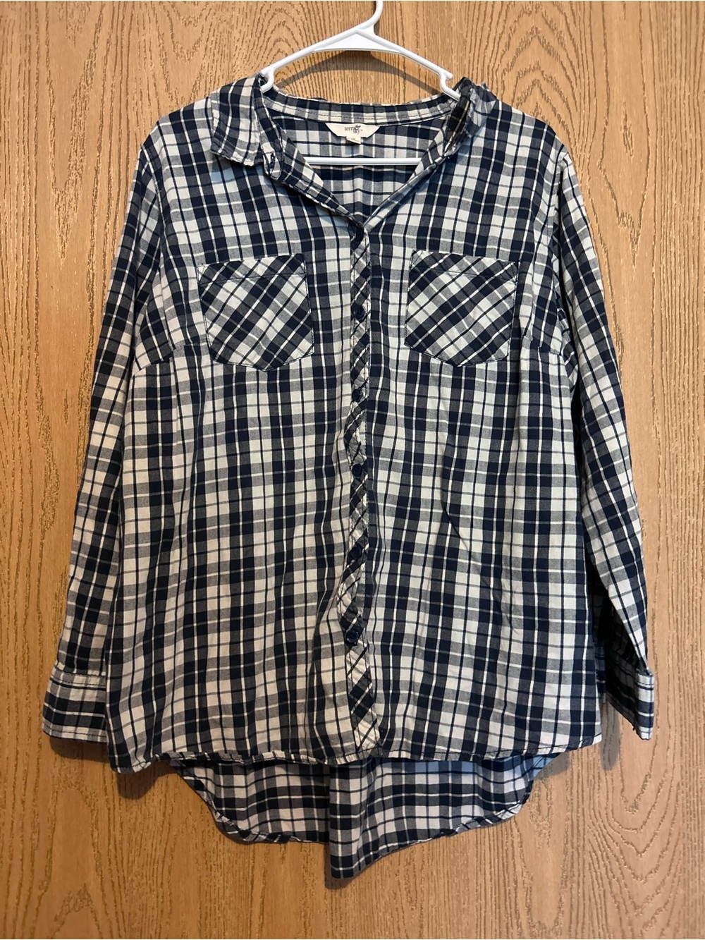 Terra & Sky Navy and White Plaid Button-Down Shirt